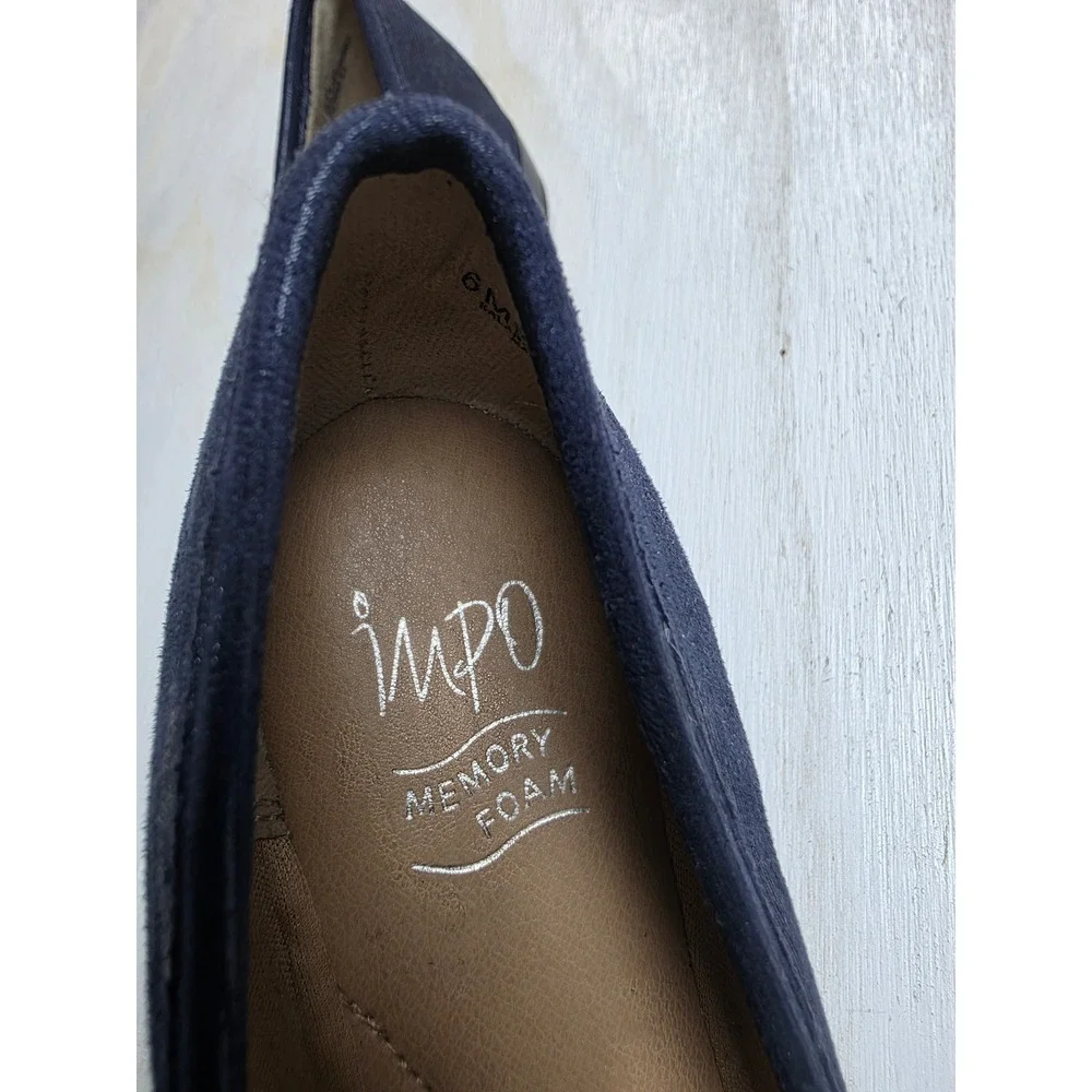 Impo Balbina Navy Blue Shimmer Horsebit Loafers Memory Foam Flats Women 6M